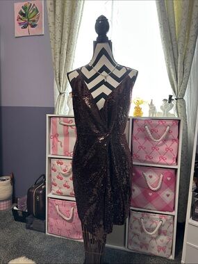 Greylin Sequin Wrap Mini Dress - Deep Wine xs